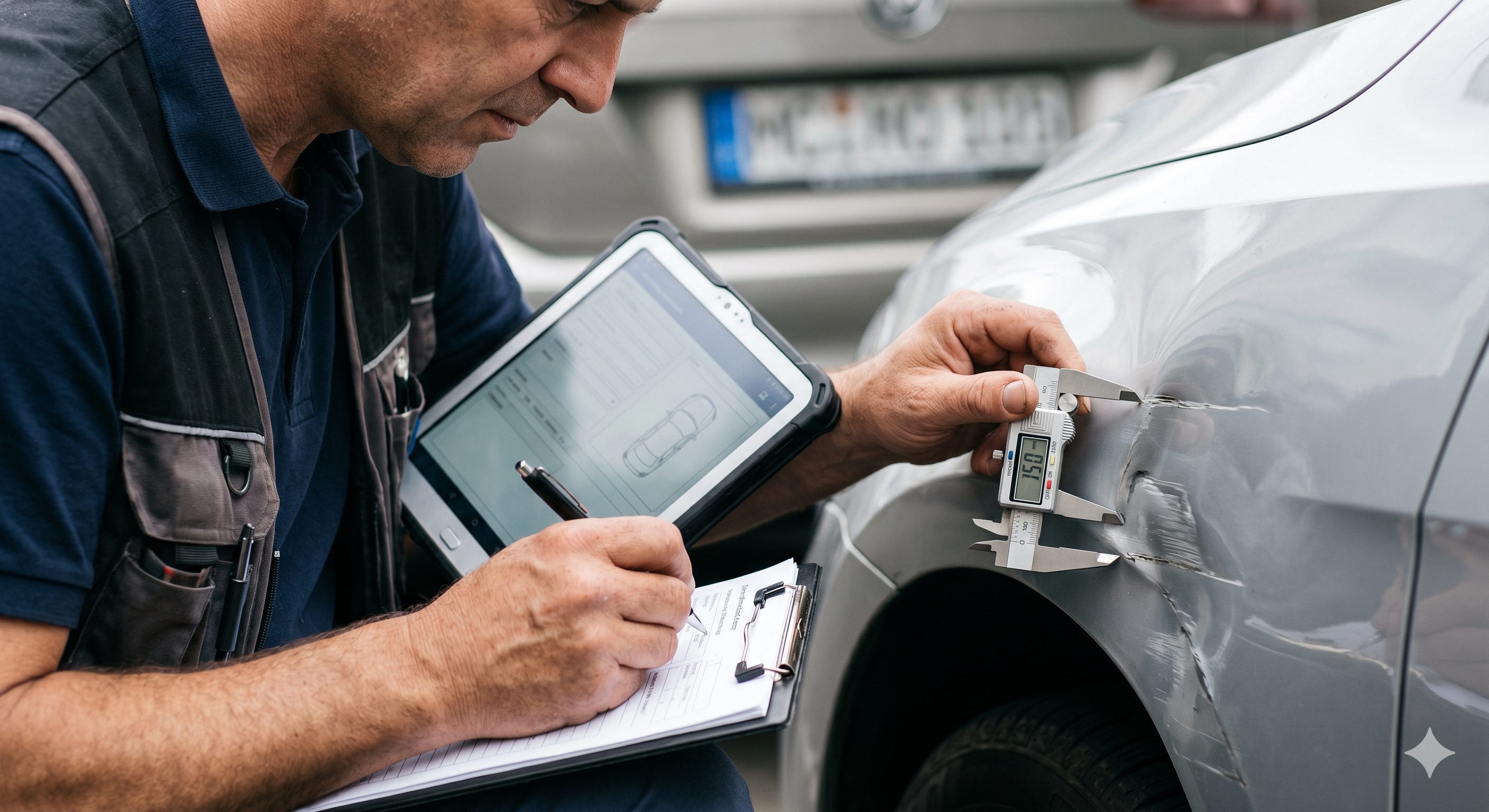 Lackschichtdicke und Spaltmaße werden gemessen
